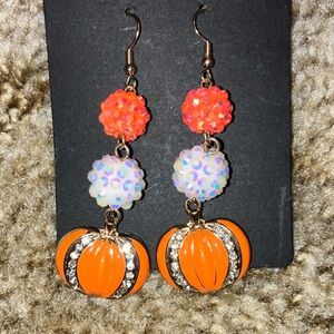 Orange and White Pumpkin Dangle Earrings